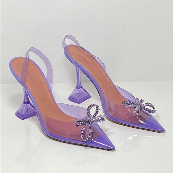Amina Muaddi Rosie Crystal-Embellished Transparent Slingback Pumps size 39 - Picture 9 of 13